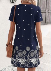 Navy Polka Dot Short Tummy Coverage V Neck Dress | thumb picture 