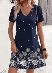 Navy Polka Dot Short Tummy Coverage V Neck Dress | thumb picture 