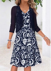 Navy Tribal Print Two-piece Short Sleeve Dress and Cardigan | thumb picture 