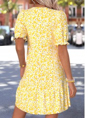 Yellow Floral Print Short Shirred Half Sleeve Dress | thumb picture 