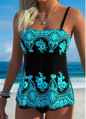 Cyan Tummy Coverage Floral Print Tankini Top-No Bottom | picture 4