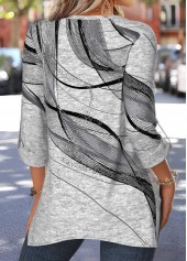 Light Grey Marl Geometric Print Patchwork 3/4 Sleeve Blouse | thumb picture 