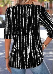 Black Geometric Print Curved Hem 3/4 Sleeve Blouse | thumb picture 