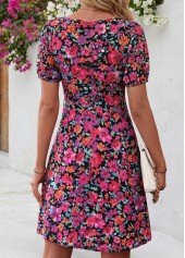 Multi Color Floral Print Short Shirred Heart Collar Dress | thumb picture 