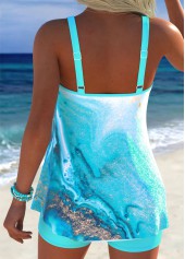 Blue Mid Waisted Tummy Coverage Marble Print Tankini Set | thumb picture 