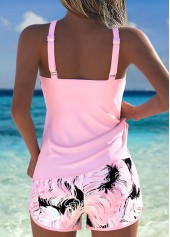 Light Pink Mid Waisted Patchwork Feathers Print Tankini Set | thumb picture 