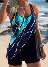 Blue Tummy Coverage Marble Print Tankini Top-No Bottom | thumb picture 