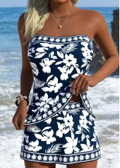 Navy Mid Waisted Tummy Coverage Floral Print Tankini Set