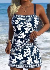 Navy Mid Waisted Tummy Coverage Floral Print Tankini Set | thumb picture 