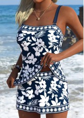 Navy Mid Waisted Tummy Coverage Floral Print Tankini Set | thumb picture 