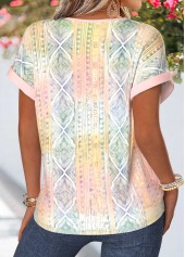 Multi Color Geometric Print Tummy Coverage Short Sleeve Blouse | thumb picture 