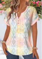 Multi Color Geometric Print Tummy Coverage Short Sleeve Blouse | thumb picture 