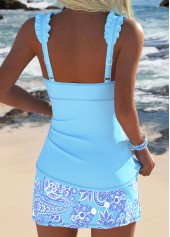 Light Blue Mid Waisted Frill Paisley Print Tankini Set | thumb picture 