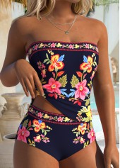 Navy Mid Waisted Two-piece Tribal Print Tankini Set