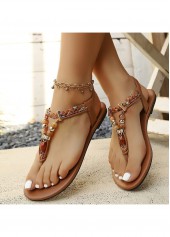 Dark Coffee Tribal Print Open Toe Falt | thumb picture 