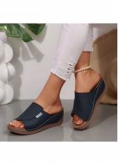 Blue Peep Toe Low Heel Sliders