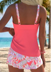 Coral Mid Waisted Tummy Coverage Paisley Print Tankini Set | thumb picture 