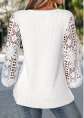 White Patchwork 3/4 Sleeve Round Neck Blouse | thumb picture 