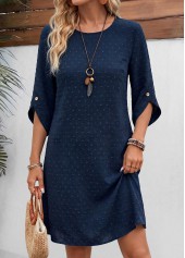 Navy Short Tummy Coverage 3/4 Sleeve Round Neck Dress