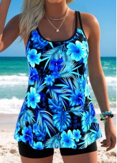 Cyan Tummy Coverage Tropical Plants Print Tankini Top-No Bottom | picture 1
