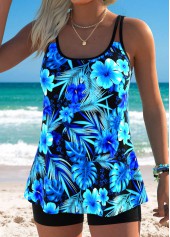 Cyan Tummy Coverage Tropical Plants Print Tankini Top-No Bottom | picture 3