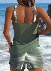 Tummy Coverage Mid Waisted Striped Green Tankini Set | thumb picture 