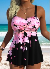 Pink Tummy Coverage Floral Print Tankini Top-No Bottom