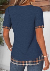 Navy Plaid Fake 2in1 Short Sleeve T Shirt | thumb picture 