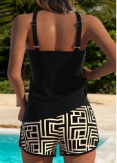 Black Mid Waisted Tummy Coverage Geometric Print Tankini Set | thumb picture 