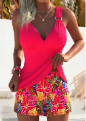 Coral Mid Waisted Tummy Coverage Floral Print Tankini Set
