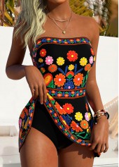 Black Tummy Coverage Floral Print One Piece Swimdress | thumb picture 