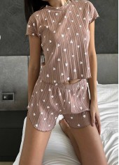 Light Coffee Heart Print Lounge Top and Shorts