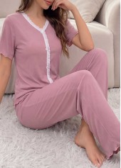 Pink Short Sleeve V Neck Lounge Top and Pants | thumb picture 