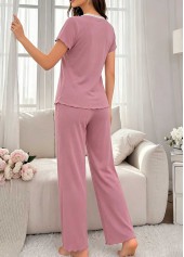 Pink Short Sleeve V Neck Lounge Top and Pants | thumb picture 