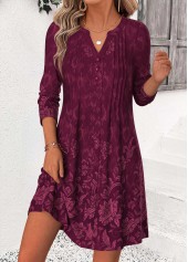 Wine Red Random Floral Print Short Tuck Stitch Dress | thumb picture 