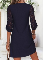 Navy Short Patchwork Long Sleeve Split Neck Dress | thumb picture 