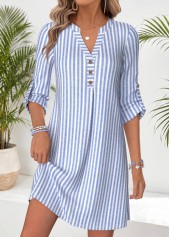 Blue Striped Short Tummy Coverage Long Sleeve Dress | thumb picture 