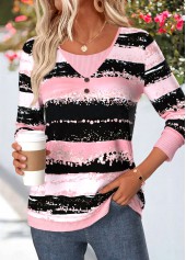 Pink Geometric Print Fake 2in1 Long Sleeve T Shirt | thumb picture 