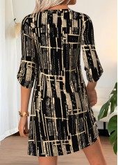 Black Geometric Print Short Half Sleeve Split Neck Dress | thumb picture 