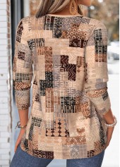 Light Coffee Tribal Print Tuck Stitch T Shirt | thumb picture 