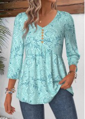 Cyan Paisley Print Curved Hem 3/4 Sleeve Blouse | thumb picture 