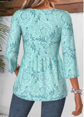 Cyan Paisley Print Curved Hem 3/4 Sleeve Blouse | thumb picture 