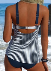Navy Mid Waisted Tummy Coverage Striped Tankini Set | thumb picture 