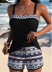 Black Mid Waisted Tribal Print Tankini Set | thumb picture 
