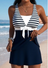 Navy Mid Waisted Striped Tankini Set