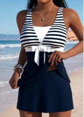 Navy Mid Waisted Striped Tankini Set | thumb picture 