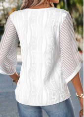 Raw White Curved Hem 3/4 Sleeve Split Neck Blouse | thumb picture 