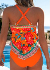 Orange Mid Waisted Ruched/shirred Floral Print Tankini Set | thumb picture 