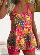 Black Mid Waisted Tropical Plants Print Tankini Set | thumb picture 