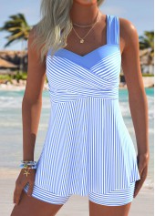 Light Blue Mid Waisted Surplice Striped Tankini Set | thumb picture 